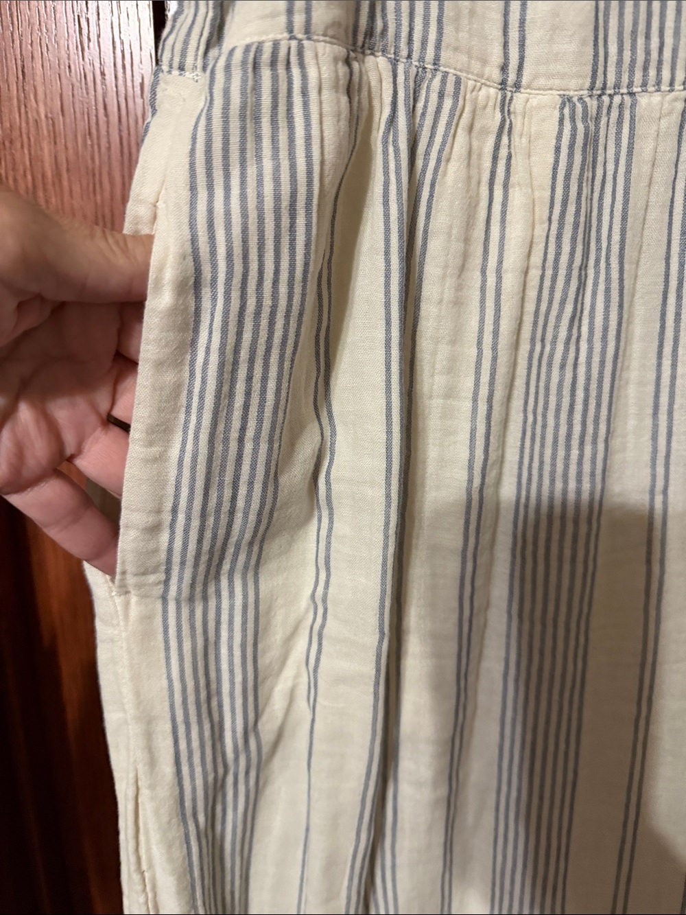 Pact Cream and Blue Striped Tiered Maxi Dress - Picture 5 of 7
